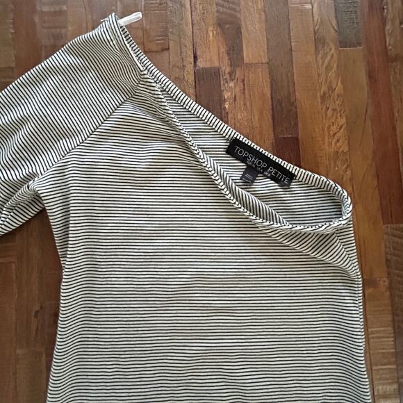 Topshop Petite Striped One-Shoulder Bodycon Dress/Top | Y2K Minimalist - Picture 2 of 5